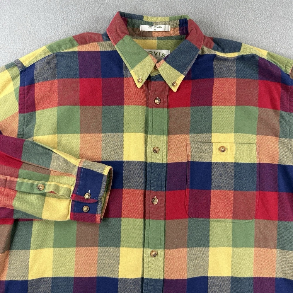 Orvis Flannel Shirt Mens Size XL Multicolor Checkered Button Down Long Sleeve